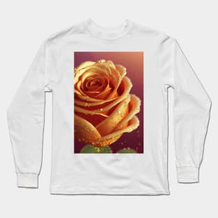 Golden rose with rain drops Long Sleeve T-Shirt